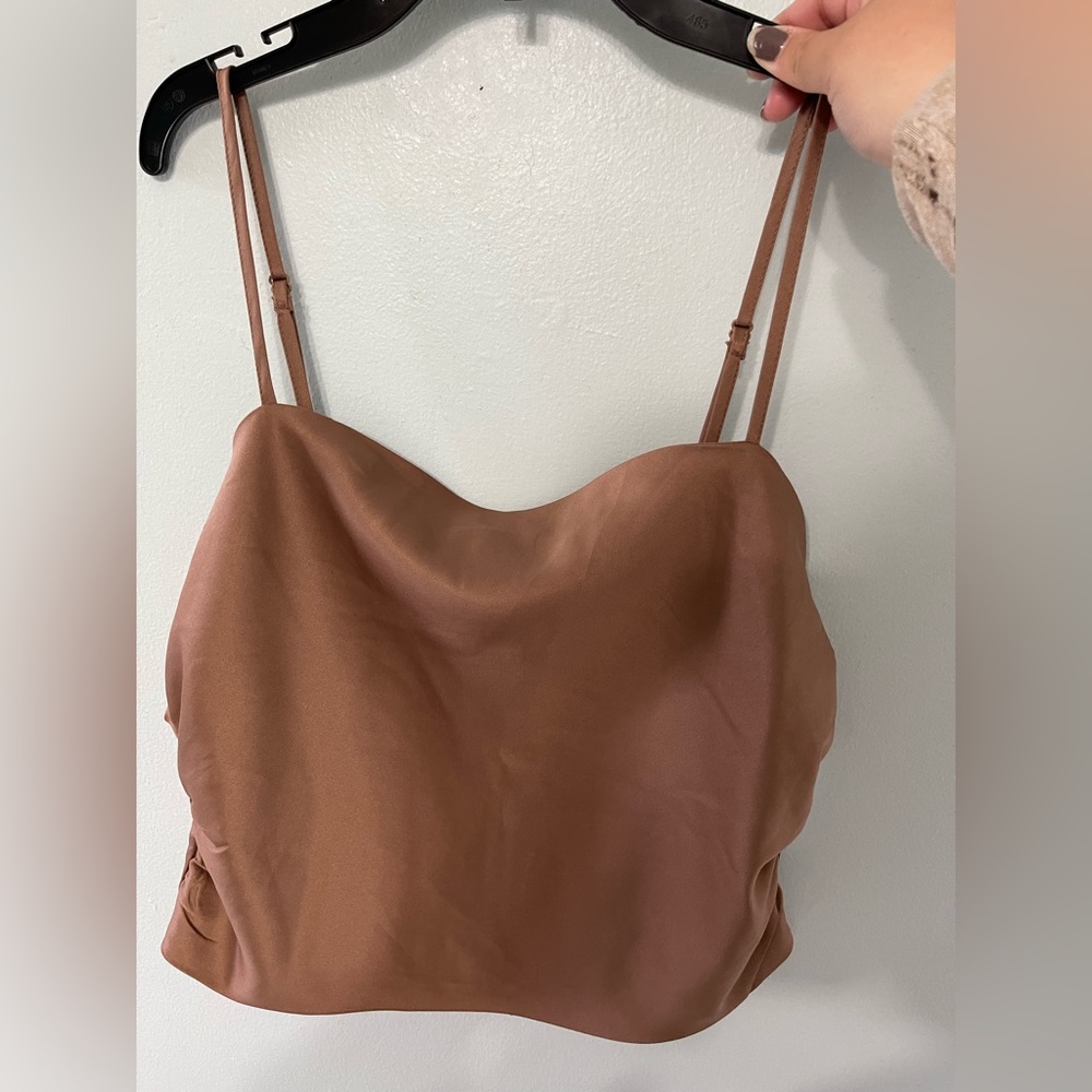 Brown satin crop top